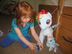 Size: 3072x2304 | Tagged: safe, rainbow dash, human, g4, build-a-bear, female, figure, irl, irl human, photo, plushie, target demographic, toy