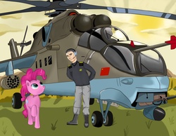 Size: 1800x1400 | Tagged: safe, artist:smehoon, pinkie pie, human, g4, field, helicopter, hind, mi-24, military, soviet union