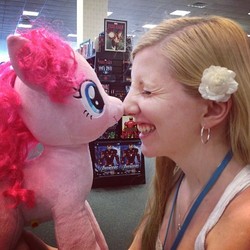 Size: 500x500 | Tagged: source needed, safe, pinkie pie, human, g4, boop, build-a-bear, irl, irl human, noseboop, photo, plushie