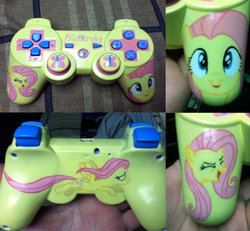 Size: 931x859 | Tagged: safe, fluttershy, g4, controller, customized toy, dualshock controller, irl, photo, playstation, playstation 3