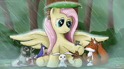 Size: 1280x720 | Tagged: safe, artist:niegelvonwolf, angel bunny, fluttershy, g4, rain