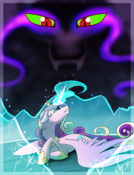 Size: 600x780 | Tagged: safe, artist:probablyfakeblonde, king sombra, princess cadance, umbrum, g4, magic