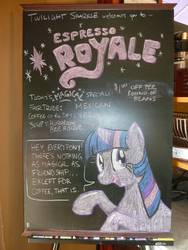 Size: 1800x2400 | Tagged: artist needed, safe, twilight sparkle, g4, cafe, chalk, chalkboard, coffee, irl, photo, sign, solo