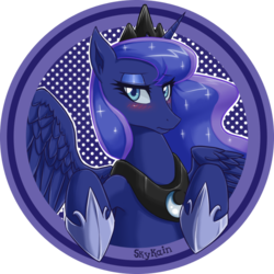 Size: 1000x1000 | Tagged: safe, artist:skykain, princess luna, g4, blushing, button, female, solo