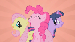 Size: 853x480 | Tagged: safe, screencap, fluttershy, pinkie pie, twilight sparkle, g4, my little pony: friendship is magic, party of one, trio