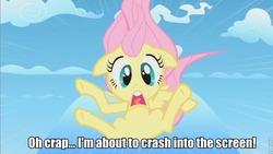 Size: 853x480 | Tagged: safe, fluttershy, g4, female, filly, image macro, solo