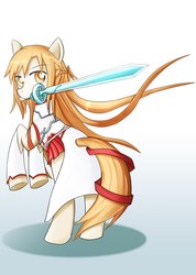 Size: 1460x2048 | Tagged: safe, artist:roshichen, pony, anime, mouth hold, ponified, solo, sword art online, yuuki asuna