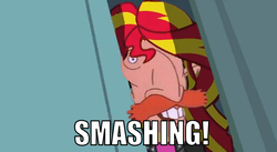 Size: 762x419 | Tagged: safe, edit, edited screencap, screencap, sunset shimmer, equestria girls, g4, my little pony equestria girls, male, meme, nigel thornberry, rapeface, smashing (meme), solo