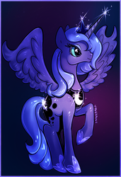 Size: 701x1022 | Tagged: safe, artist:velexane, princess luna, g4, female, s1 luna, smiling, solo, sparkles