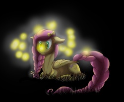 Size: 819x675 | Tagged: safe, artist:ikeptonsmiling, fluttershy, firefly (insect), g4, braid, female, solo