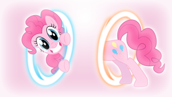 Size: 1920x1080 | Tagged: safe, artist:overmare, pinkie pie, g4, crossover, female, portal, portal (valve), solo, wallpaper