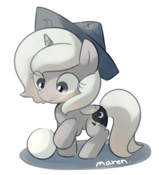 Size: 1141x1255 | Tagged: safe, artist:maren, princess luna, pony, moonstuck, cartographer's cap, eye clipping through hair, female, filly, hat, monochrome, pixiv, solo, woona, younger