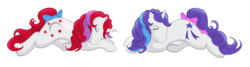 Size: 1280x345 | Tagged: safe, artist:nollaig, glory, moondancer (g1), pony, unicorn, g1, bow, duo, female, mare, simple background, sleeping, tail bow, transparent background