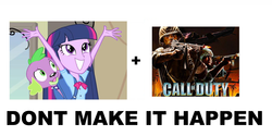 Size: 1000x500 | Tagged: safe, screencap, spike, twilight sparkle, dog, equestria girls, g4, my little pony equestria girls, call of duty, dont make it happen, exploitable meme, make it happen, meme, spike the dog