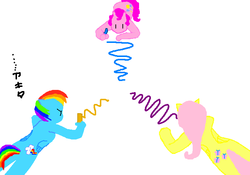 Size: 676x473 | Tagged: safe, artist:lovegypsy64, fluttershy, pinkie pie, rainbow dash, g4, crossover, triple baka, vocaloid