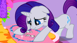 Size: 1265x709 | Tagged: safe, screencap, rarity, pony, g4, my little pony: friendship is magic, sisterhooves social, female, scrunchy face, solo