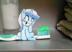 Size: 930x674 | Tagged: safe, artist:danadyu, minuette, pony, unicorn, g4, jumped-out-pinkieanswers, toothbrush