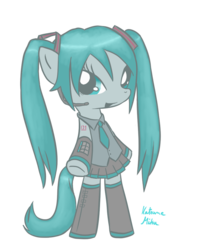 Size: 800x1000 | Tagged: safe, artist:kasuminox, pony, bipedal, hatsune miku, hilarious in hindsight, ponified, solo, vocaloid