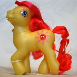 Size: 624x624 | Tagged: safe, photographer:lilcricketnoise, sunshimmer, earth pony, pony, g3, female, irl, looking up, photo, solo, toy
