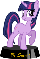 Size: 3000x4437 | Tagged: safe, artist:brisineo, twilight sparkle, pony, unicorn, fallout equestria, g4, fanfic, fanfic art, female, hooves, horn, mare, ministry mares, ministry mares statuette, simple background, smiling, solo, text, transparent background