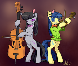 Size: 1200x1019 | Tagged: safe, artist:laceymod, fiddlesticks, octavia melody, g4, apple family member, cello, musical instrument