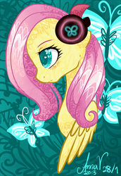 Size: 700x1017 | Tagged: safe, artist:laceymod, fluttershy, g4, female, headphones, solo