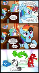 Size: 1249x2300 | Tagged: safe, artist:madmax, firefly, princess celestia, rainbow blaze, rainbow dash, oc, oc:fausticorn, alicorn, pegasus, pony, g1, g4, bondage, boop, bound wings, clone, clothes, comic, courtroom, crying, eye scar, eyepatch, facehoof, facial scar, fake scar, female, firefly as rainbow dash's mom, g1 to g4, generation leap, hilarious in hindsight, inside out, lauren faust, mare, multeity, nose to nose, nose wrinkle, noseboop, parent, pirate, ponified, prism, prison outfit, prison stripes, pun, rainbow-less dash, scar, science, ship:fireblaze, shirt, striped shirt, toothpick