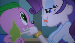 Size: 1427x821 | Tagged: safe, screencap, rarity, spike, dog, equestria girls, g4, my little pony equestria girls, female, heart eyes, male, out of context, shipping, shipping fuel, spike the dog, tongue out, wingding eyes