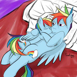 Size: 5500x5500 | Tagged: safe, rainbow dash, g4, 2013, absurd resolution, cuddling, female, male, needs more jpeg, rainbow blitz, rule 63, self ponidox, selfcest, ship:dashblitz, shipping, sleeping, snuggling, straight