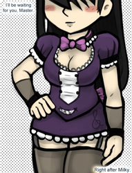 Size: 650x850 | Tagged: safe, artist:livesmutanon, octavia melody, human, comic:based anon, equestria girls, g4, /mlp/, breasts, cleavage, clothes, colored, female, femsub, garter belt, human coloration, humanized, maid, master, socks, solo, stockings, submissive, thigh highs