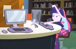 Size: 500x323 | Tagged: safe, screencap, twilight sparkle, equestria girls, g4, my little pony equestria girls, animated, computer, female, keyboard, solo, struggle with technology, typing