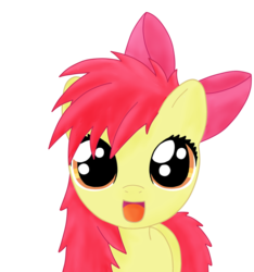 Size: 2347x2509 | Tagged: safe, artist:sharkiity, apple bloom, g4, adorabloom, bed mane, cute, dilated pupils, female, happy, looking at you, messy mane, open mouth, simple background, smiling, solo, transparent background