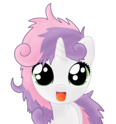Size: 2347x2509 | Tagged: safe, artist:sharkiity, sweetie belle, pony, g4, bed mane, cute, diasweetes, female, happy, messy mane, simple background, solo, transparent background