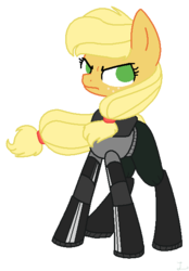 Size: 428x616 | Tagged: safe, artist:e-liisu, applejack, earth pony, pony, g4, clothes, crossover, female, freckles, half-life, mare, missing accessory, parody, simple background, solo, transparent background
