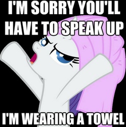 Size: 800x810 | Tagged: safe, rarity, g4, caption, female, image macro, male, solo, the simpsons, towel, towel on head