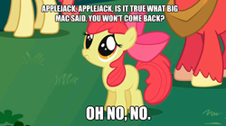 Size: 623x349 | Tagged: safe, edit, edited screencap, screencap, apple bloom, big macintosh, earth pony, pony, friendship is magic, g4, image macro, male, meme, song, song reference, stallion