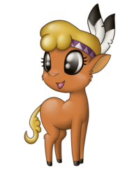 Size: 1644x2172 | Tagged: safe, artist:hirurux, little strongheart, bison, buffalo, g4, over a barrel, adoraheart, cheek fluff, cute, female, leg fluff, open mouth, solo