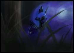 Size: 1890x1350 | Tagged: safe, artist:xxfirefoxwarriorxx, princess luna, alicorn, pony, g4, eyes closed, female, grass, mare, moon, night, solo, tree