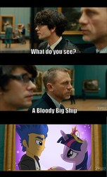 Size: 500x822 | Tagged: safe, flash sentry, twilight sparkle, human, equestria girls, g4, my little pony equestria girls, brad, comic, female, human flash sentry x pony twilight, interspecies, irl, irl human, james bond, male, photo, q (james bond), ship:flashlight, shipping, skyfall, straight, twilight sparkle (alicorn)