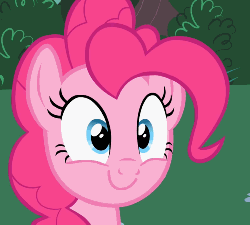 Size: 500x450 | Tagged: safe, edit, edited screencap, screencap, pinkie pie, baby cakes, g4, animated, bipolar, cropped, excited, eye shimmer, female, happy, image macro, reaction image, smiling, solo