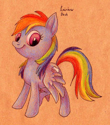 Size: 400x455 | Tagged: safe, artist:frozenspots, rainbow dash, pegasus, pony, g4, female, mare, smiling, solo, traditional art