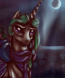 Size: 2500x3000 | Tagged: safe, artist:viwrastupr, princess celestia, alicorn, pony, g4, clothes, female, moon, scarf, solo