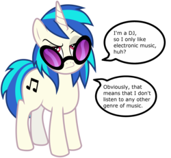 Size: 1950x1800 | Tagged: safe, artist:andy price, idw, dj pon-3, vinyl scratch, pony, unicorn, g4, female, idw showified, mare, meme, music snob vinyl, sarcastic, simple background, solo, text, transparent background, unamused, vector, vinyl's glasses