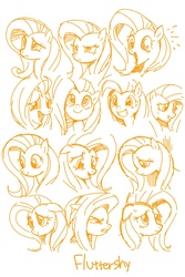 Size: 800x1200 | Tagged: safe, artist:hobbang, fluttershy, g4, expressions, female, monochrome, solo