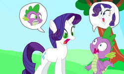 Size: 1600x960 | Tagged: safe, artist:kaytheyatagarasu, rarity, spike, g4, alternate eye color, body swap, eye swap, female, male, rule 63, ship:sparity, shipping, straight