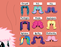 Size: 650x500 | Tagged: safe, artist:mixermike622, applejack, fluttershy, pinkie pie, princess celestia, princess luna, queen chrysalis, rainbow dash, rarity, twilight sparkle, oc, oc:fluffle puff, tumblr:ask fluffle puff, g4, collection, moustache, warfstache