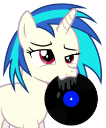 Size: 4958x6000 | Tagged: safe, artist:masem, dj pon-3, vinyl scratch, pony, unicorn, g4, absurd resolution, drool, face, faic, female, horn, mare, mouth hold, record, simple background, solo, transparent background, vector