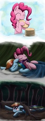 Size: 1588x4221 | Tagged: safe, artist:otakuap, pinkie pie, rainbow dash, g4, comic, dream, forest, pancakes, sleeping, stuck, trapped