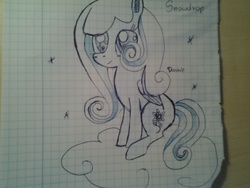 Size: 2048x1536 | Tagged: safe, artist:dashie776, oc, oc only, oc:snowdrop, pegasus, pony, cloud, solo, traditional art