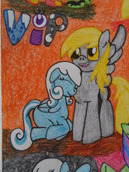 Size: 800x1067 | Tagged: safe, artist:aislingmc, derpy hooves, oc, oc:snowdrop, pegasus, pony, g4